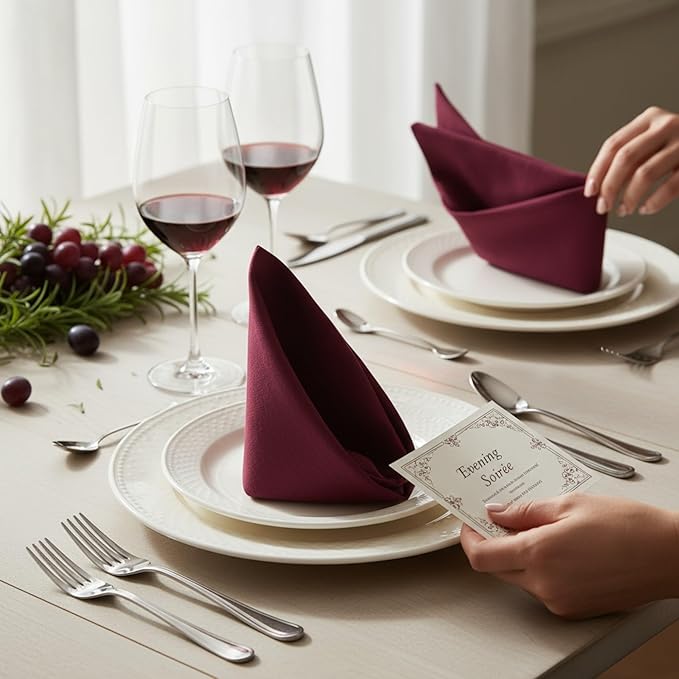Hemstitched Linen Napkins – 20 Inch x 20 Inch – Stonewashed Pure Linen Cloth Dinner Napkins with Mitered Corners - 100% French Flax – Machine Washable - Set of 4 (Burgundy)