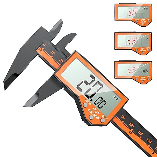 Preciva 6 Inch Digital Caliper, High Precision Measuring Tool with Large LCD Screen,Inch/Metric/Fraction Conversion, Auto-Off Feature, Vernier Caliper for DIY and Household (Orange)