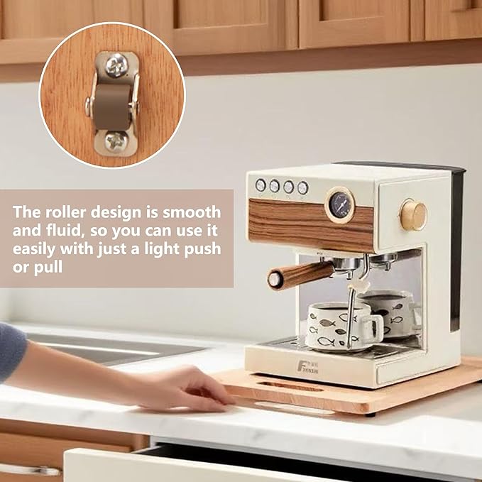 Appliance Slider Tray for Coffee Maker Kitchen Rolling Tray for Countertop Wood Coffee Slider Tray with Rubber Wheels Organization Accessories