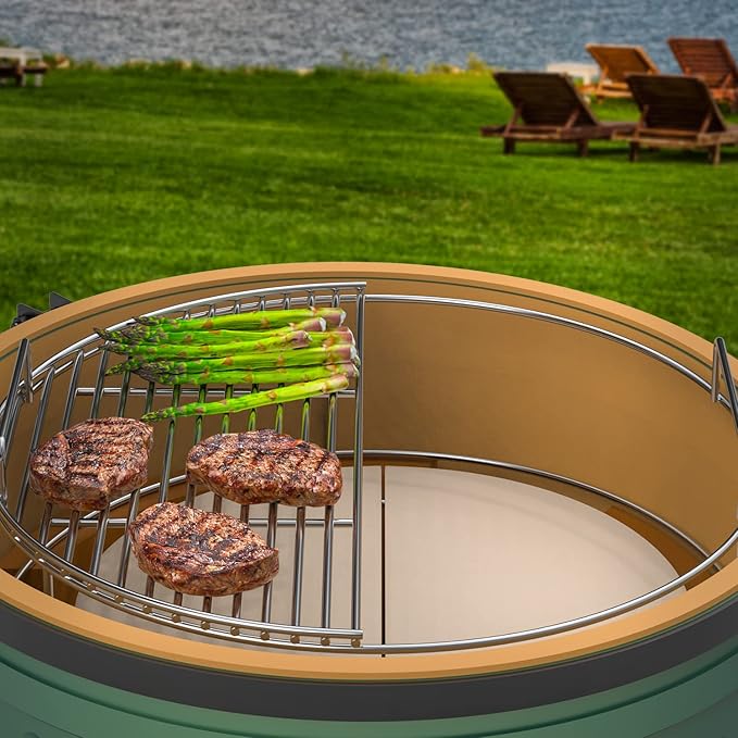 Heat Deflector Baking Stone Pizza Compatible with Kamado Joe Big Joe I, II, III, 19.8In 2-Pack Half-Moon Ceramic Cooking Stone for Big Green Egg XL Large Egg Vision Grills XL