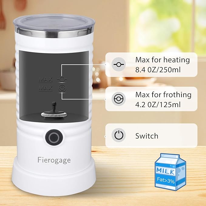 Milk Frother, Automatic Milk Steamer and Heater, 4-in-1 Multifunction Electric Hot and Cold Foam Maker and Milk Warmer for Latte, Cappuccinos, Macchiato, White