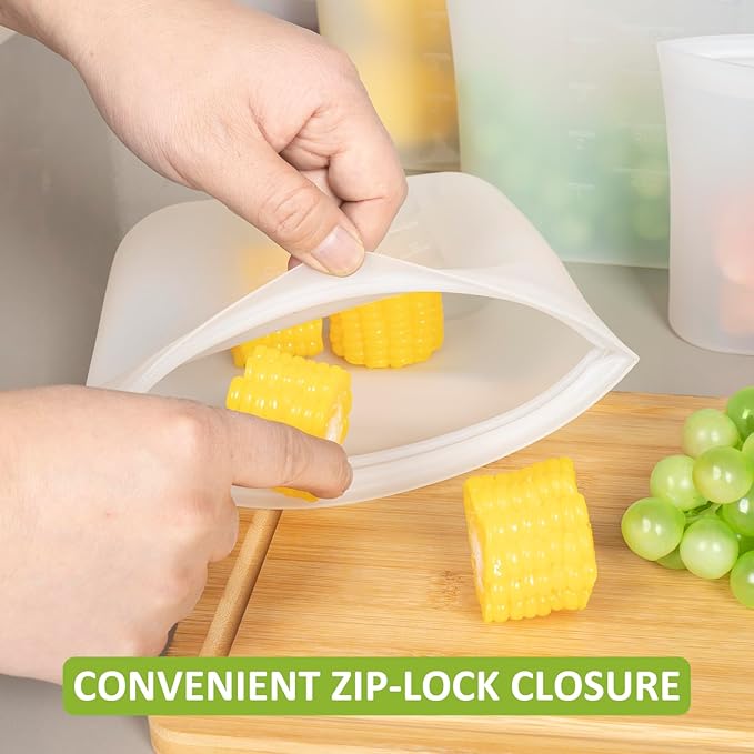 Reusable Storage Bag, 12 Pack 100% Silicone Food Storage Bags Stand Up Zip Lock Bags for Food, Freezer Microwave Oven Dishwasher Safe, 3 Extra Large(0.8 Gallon) 3 Medium 3 Small 3 X-Small, Translucent