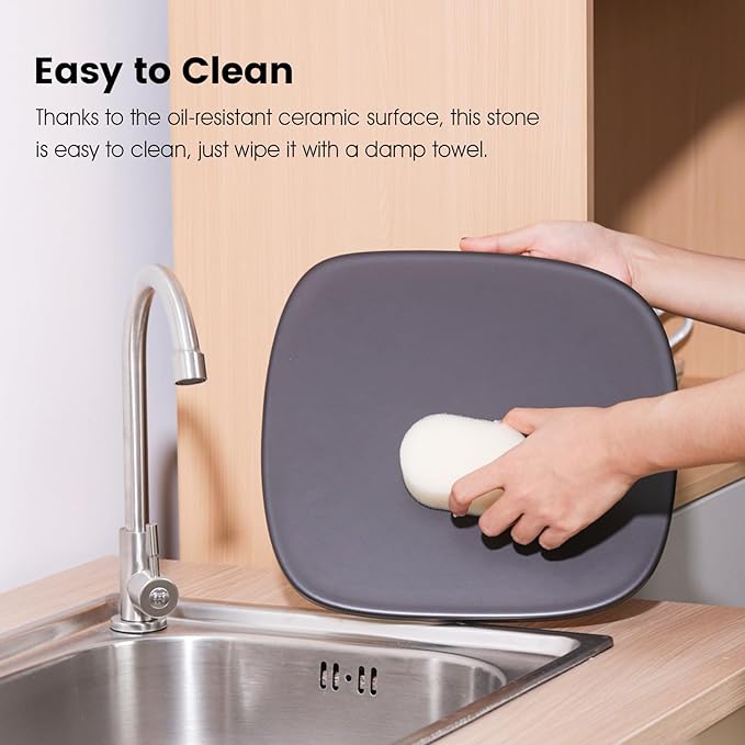 Pizza Stone, Unique Shape 12" x 11" x 0.47" Pizza Stones for Oven Grill BBQ, Heavy Duty Ceramic Coating Baking Stone for Pizza & Bread, Innovative Irregular Design Grilling Stone (Black)