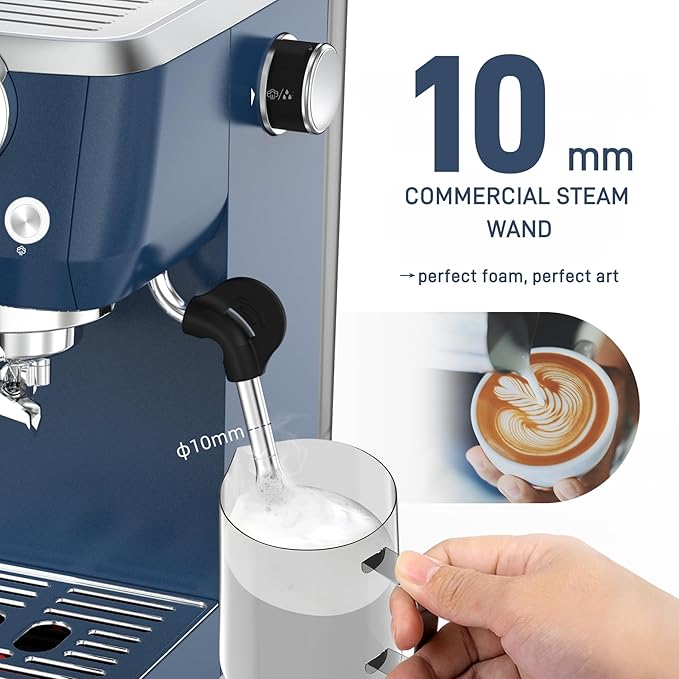 Espresso Machine 20 Bar, Espresso Coffee Maker with Professional Milk Frother Steam Wand for Cappuccino & Latte, 49oz Removable Water Tank for Home, Blue