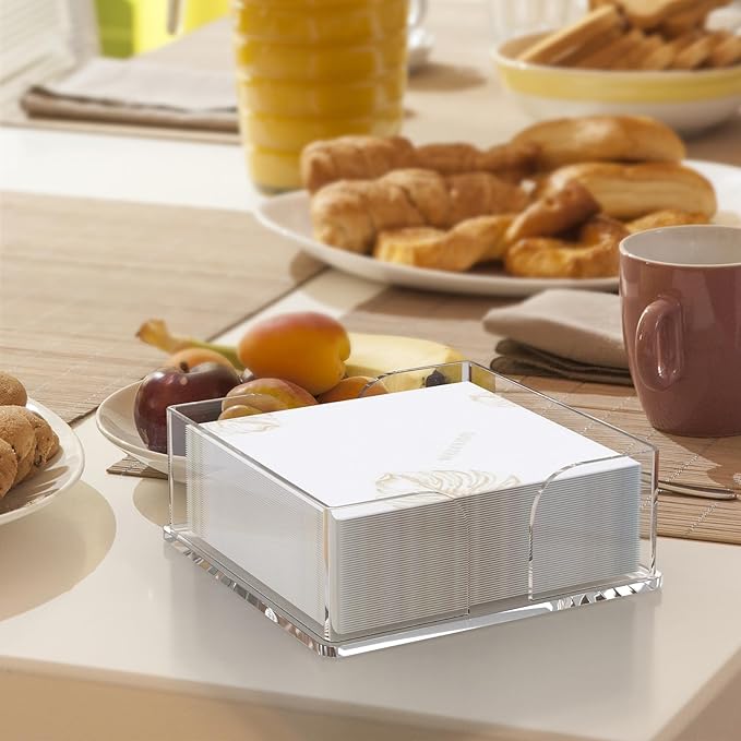 Napkin Holder, 2 PCS Clear Acrylic Guest Towel Holder for Table, Luncheon Napkin Paper Towel Tray, Buffet Napkin Dispenser Cocktail Napkin Caddy for Home Bathroom Kitchen Bar (Square 6.5"+7.5" Set)