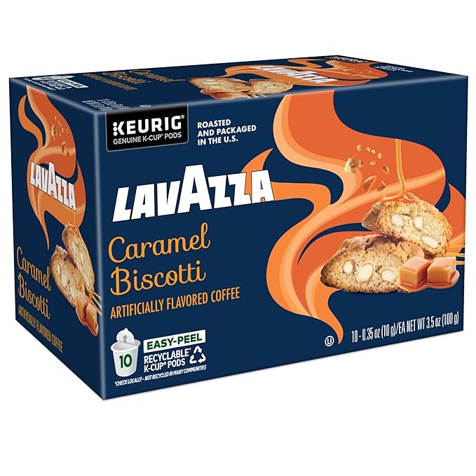 Lavazza Caramel Biscotti Coffee, Single Serve Keurig K-Cup Pods, Flavored Coffee, 60-Count Box (6 Packs of 10)