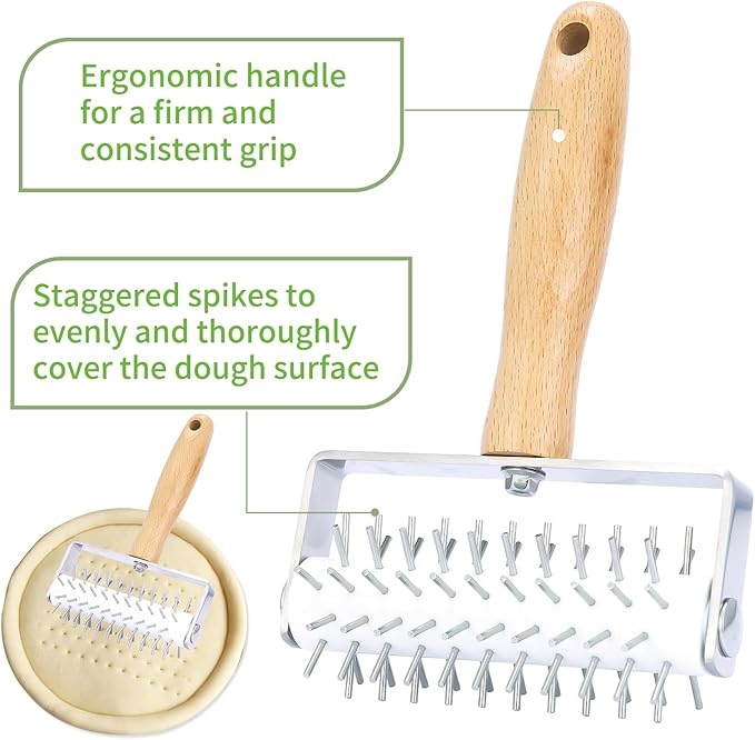 Pizza Dough Docker, Professional Dough Roller with Wooden Handle, Sturdy Pizza Docking Tool that Prevents Dough from Blistering, Time-Saver for Making Pizza Cookie Pie Pastry