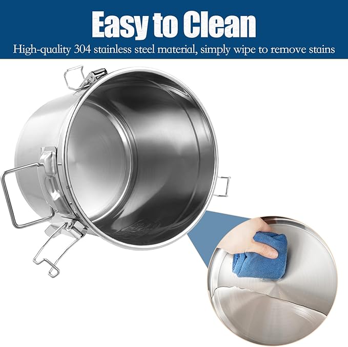 304 Stainless Steel Airtight Canister for Kitchen, 5.55 Gal Canisters Container with Lids and Sturdy Locking Clamp, Metal Food Storage Containers for Flour Grain Coffee Bean, 21L