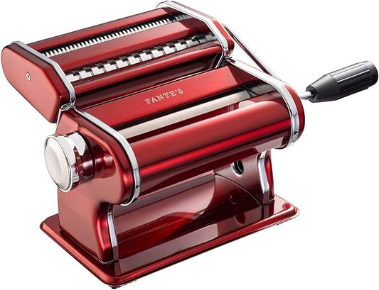 Fante's Red Pasta Machine With Double Pasta Cutter For Spaghetti And Fettuccine, For Rolling Uniform Pasta Sheets And Creating Consistent Homemade Noodles
