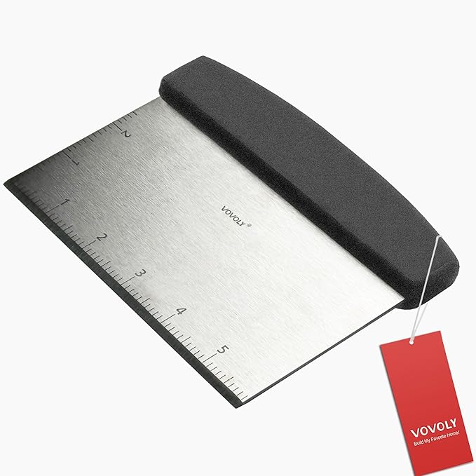Vovoly Multipurpose Bench Scraper Kitchen Utensil for Flat Top Griddle, Dough Scraper Cutter for Bread and Pizza Cutter - Stainless Steel Metal Griddle Scraper Chopper-Dishwasher Safe