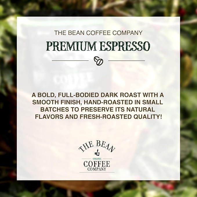 The Bean Organic Coffee Company Premium Espresso, Dark Roast, Ground Coffee, 16-Ounce Bags (Pack of 2),Café molido tostado organico