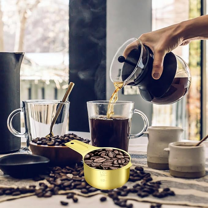 1/8 Cup (30 ml | 1 oz | 30 cc) Stainless Steel Measuring Cup, Metal Measuring Cup for Cooking & Baking(Gold)