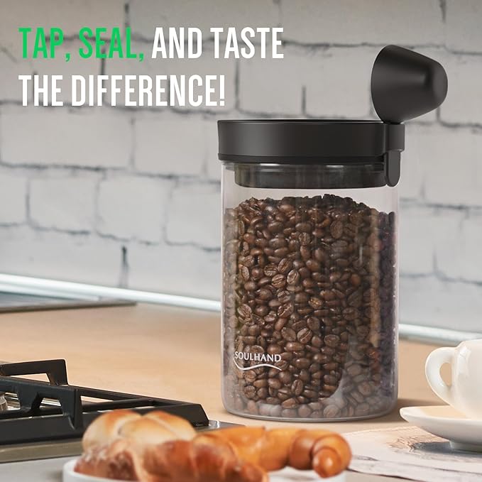 SOUL HAND Vacuum Coffee Canister Automatic Airtight Coffee Containers & Food Storage, Glass Coffee Jar with Spoon, Touch Screen Coffee Storage Container for Coffee Beans/Sugar/Nuts 1.6 L