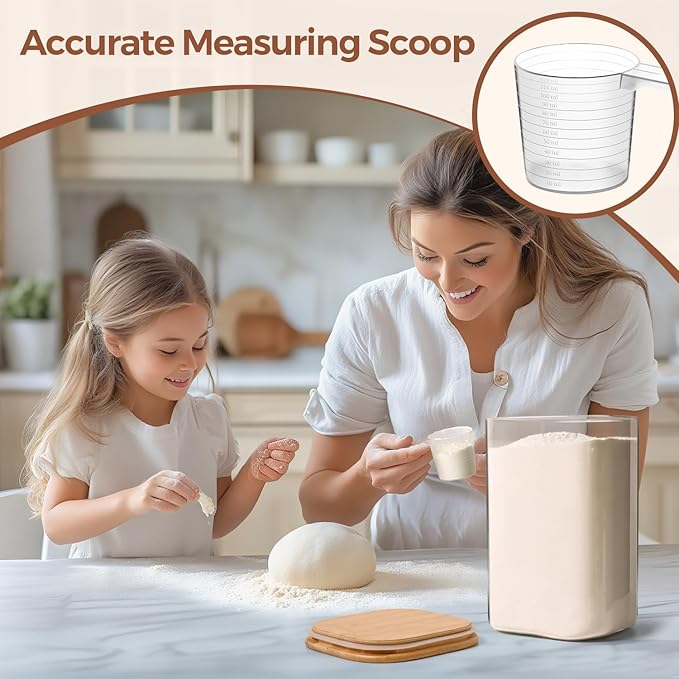 ComSaf 4.6Qt Glass Food Storage Containers, 1.2 Gallon Glass Flour and Sugar Containers with Airtight Lids, Large Square Jars with Bamboo Lids for Rice, Pasta, Oats, Grains, Cookies, Coffee Beans