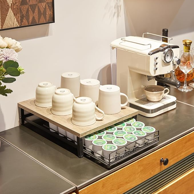 IBUYKE Coffee Pod Drawer Holder for K Cup, 35 Capacity Capsule Pods Storage Organizer,Under Coffee Pot Storage Drawer, Home Kitchen Coffee Pod Holder Counter Coffee Station,Greige UTCJ001Y