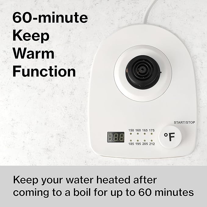 1.0L 1500W Gooseneck Electric Kettle - Stainless Steel Interior - Rapid-Boil - Auto Shut-Off, Boil-Dry Protection, Temperature Control, LED Indicator - White by The Display Guys