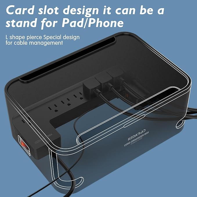 Power Strips with Cable Management Box,Redagod Surge Protector with 8 Outlets 3 USB Ports with Switch Control,6.6 ft Plug Extension Cord,Power Cord Organizer Charging Station for Dorm, Office, Home