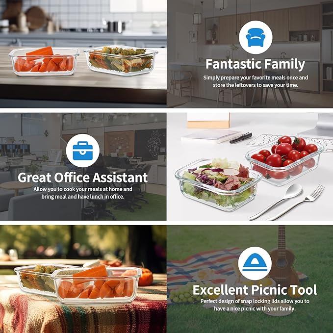 Small Glass Food Storage Containers 12 Pack-12oz Glass Containers with Lids for Meal Prep, Food Storage, Freezer to Microwave Safe, Air-Tight, Leak-Proof, Pink Set