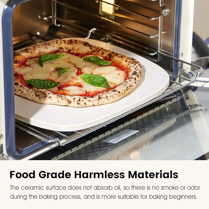 Pizza Stone, 12" x 11" x 0.47" Ceramic Coating & Cordierite Pizza Stones for Oven Grill BBQ, Heavy Duty Non Stick Baking Stone for Pizza & Bread, Unique Shape Design Grilling Stone (White)