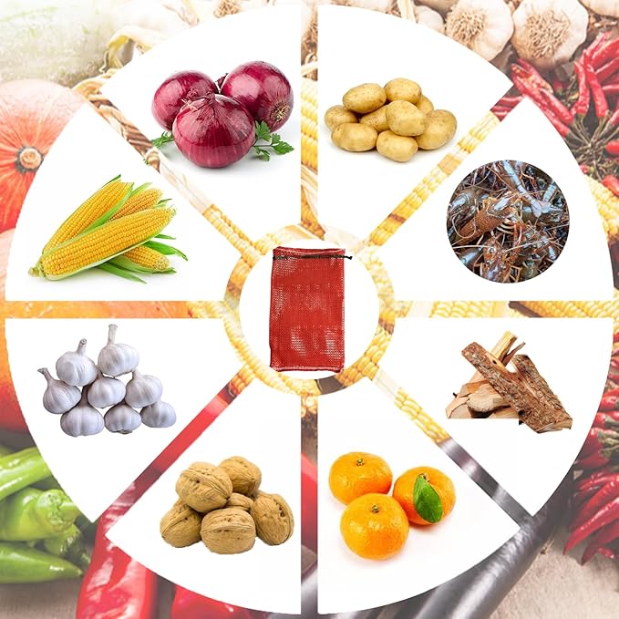 10 Pack Mesh Onion Bags, 14"×24" Reusable Vegetable Produce Bags 33LB with Drawstring for Onions Vegetables Crawfish Citrus Firewood