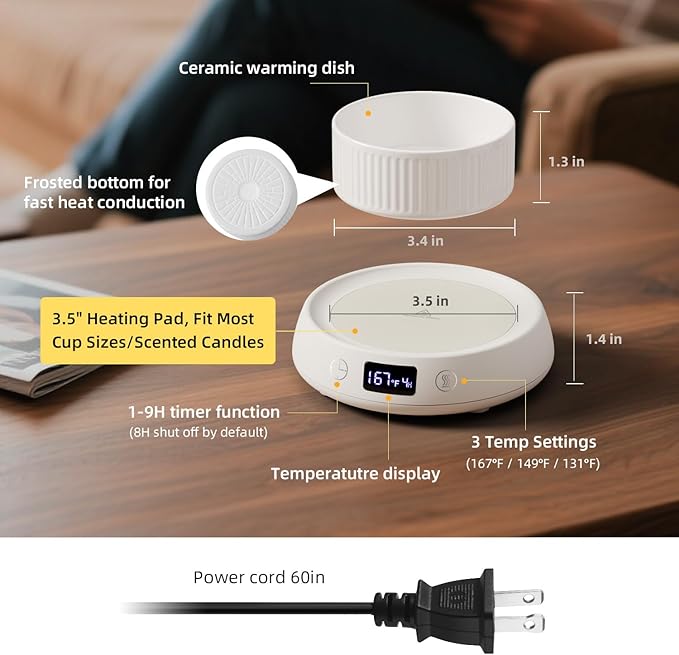 Coffee Mug Warmer for Desk with Auto Shut Off, Electric Cup Candle Wax Melter Warmer with 1-9H Timer, Smart Mug Warmer Tea Coffee Beverage Heated Mug Plate for Home Office, Ideal Coffee Lover Gift