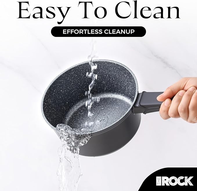 THE ROCK SOHO Nonstick Saucepan with Lid, 2 Quarts Small Pot with PPG Quantum2 Coating – Durable for Urban Kitchens, Nothing Sticks, Never Warps, Lasts Longer, Induction Compatible, PFOA-Free, Black