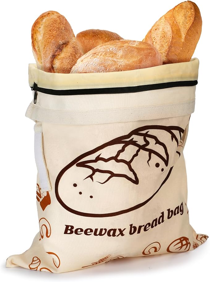 ANPHSIN Natural Beeswax Bread Bags with Sealing Zipper - 13''x16.7'' Reusable Sourdough Storage Wraps for Homemade Bread, Keeping Food Fresh, Gifts for People Who Love Baking, Loaf Pattern, 1 Pcs