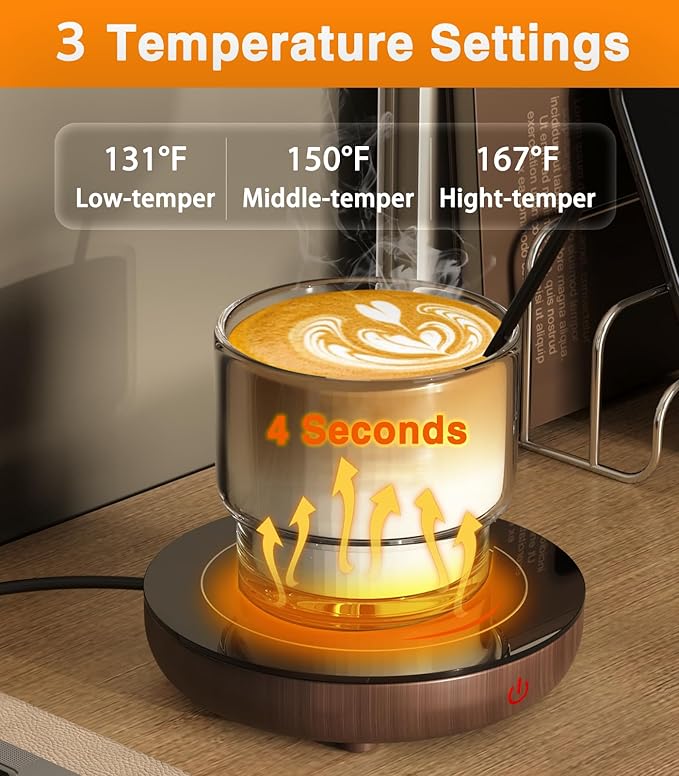 Coffee Mug Warmer with Gravity Sensor, Mug Warmer for Desk with LED Light, 3 Temp Settings & 6H Auto Shut Off Coffee Warmer, Electric Candle Warmer Plate for Beverage, Coffee, Tea, Milk