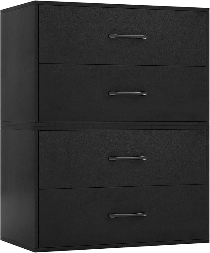 Giantex Stackable Drawers for Closet, 2-Drawer Short Dresser, Multi-Purpose Storage Cube with Anti-Scratch Pads, Anti-Tipping Devices, Storage Cabinet for Living Room, Entryway, Home Office (2, Black)