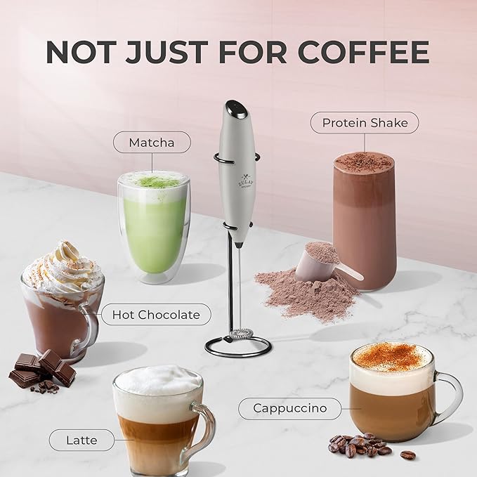 Zulay Kitchen Powerful Milk Frother Wand With 4 AA Duracell Batteries - Ultra Fast Handheld Drink Mixer - Electric Whisk Foam Maker for Coffee, Lattes, Cappuccino, Matcha & Creamer -