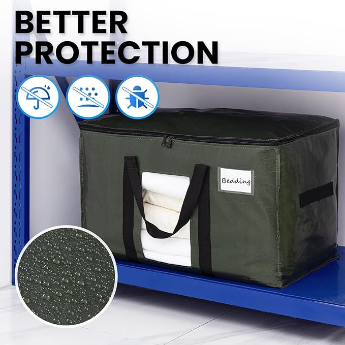 TAILI 12 Pack Green Extra Large Storage Bags, Heavy Duty Totes with Visible Window, Wrap Around Handles, Perfect for Moving and Storage