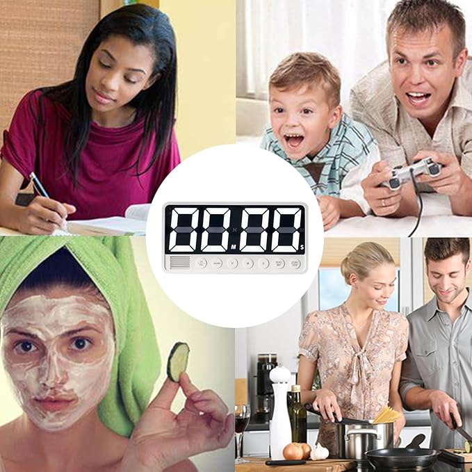 FCXJTU Digital Kitchen Timer - 7.1” Extra Large Display LED Magnetic Rechargeable Countdown/Up Timer, w/6 Alarms 4 Levels Volume Memory Function for Cooking, Classroom, Office, Home Gym(Black)