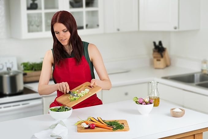 Bamboo Cutting Boards for Kitchen [Set of 3] Wood Cutting Board for Chopping Meat, Vegetables, Fruits, Cheese, Knife Friendly Serving Tray with Handles, 3 Piece Large, Medium, Small Size for Food Prep