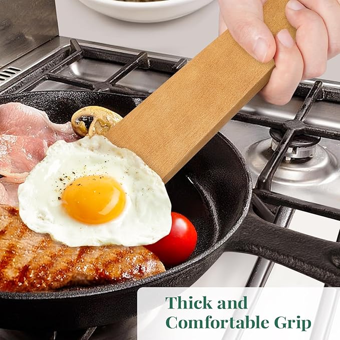 3Pcs Wooden Spatulas, 12inch Long Handle Slotted Turner Spatula Set, Uncoated Beech Wood Cooking Spoons for Non-Stick Cookware, Kitchen Utensils Set for Frying, Flipping, Scraping and Turning