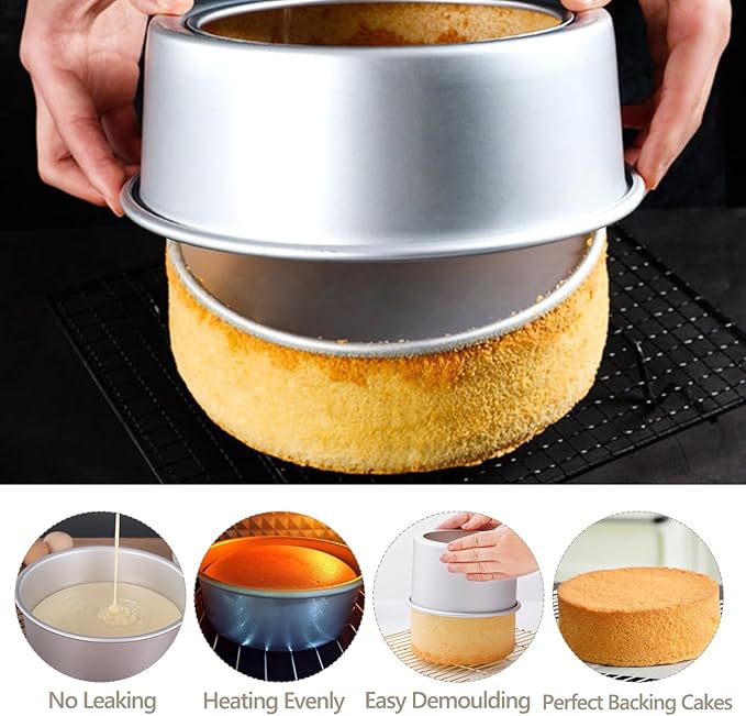 Aluminum Round Cake Pans, 3pcs Nonstick Baking Pan with Removable Bottom 4/6/8 Inches Cheese Cake Mold Straight Edge for Wedding Birthday Anniversary or Party Event