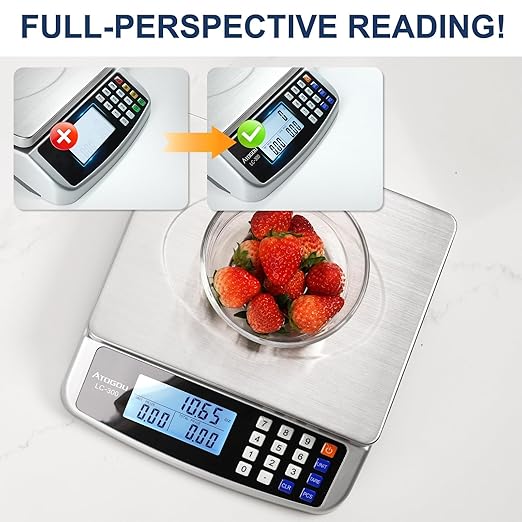 66lb Food Scale, Commercial Kitchen Scale with Price Computing, Plug-in Usable, 0.05oz/1g, 304 Stainless Steel, for Cooking, Vegetables, Farm, Industry, Counting. LC300 Silver