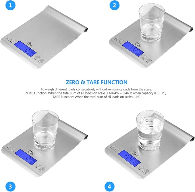 Digital Kitchen Scale Ultra Slim Multifunction Stainless Steel Hook Design Food Scale 11lb 5kg with Back-Lit LCD Display Ideal for Measuring Ingredients and Liquids