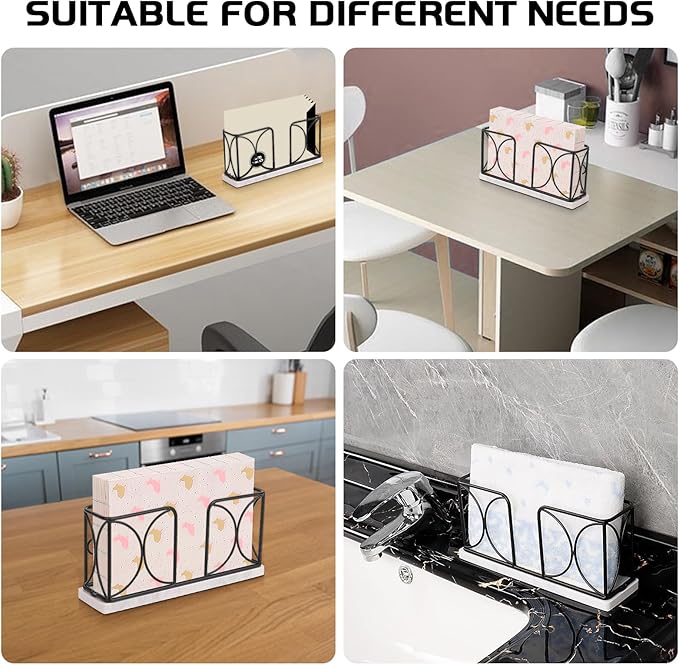 Napkin Holder with Marble Base, Guest Towel Paper Dispenser for Table, Modern Metal Napkin Stand, Ideal for All Bathroom Vanity, Kitchen Decor Accessories (Matte Black, 4 Inch)