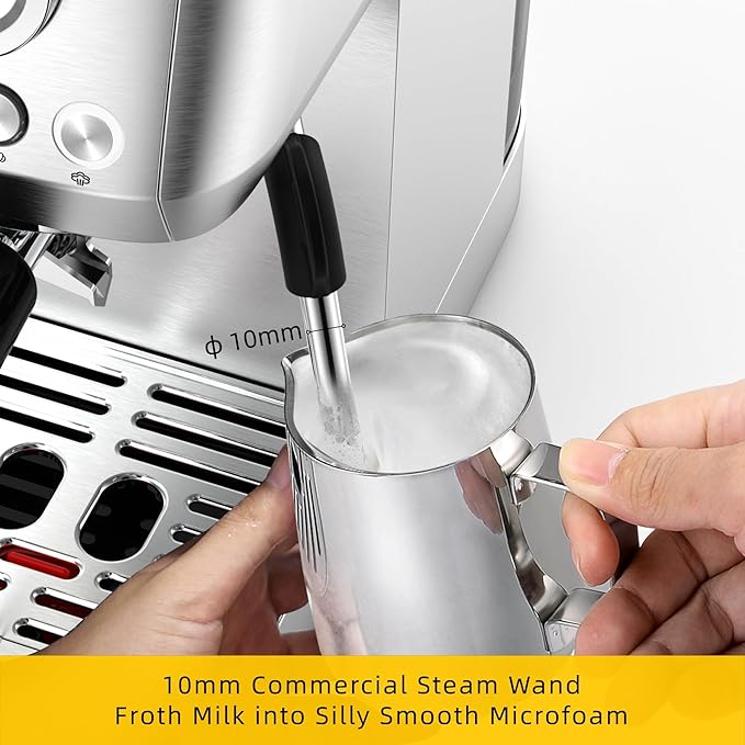 CM1663 Espresso Machine, 20 Bar Compact Coffee Maker with Milk Frother Steam Wand for Cappuccino, Latte, Professional Pressure Gauge & 49oz Removable Water Tank for Home，Stainless Steel