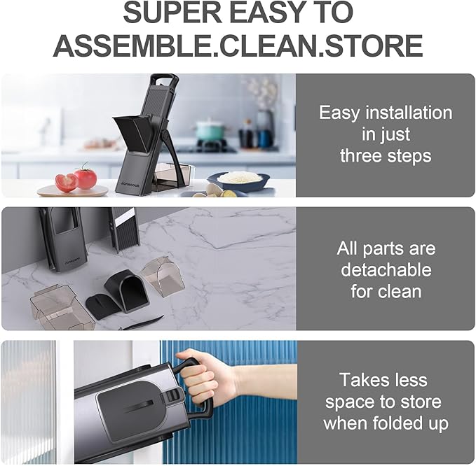 All-in-1 Update Safe Mandoline Slicer for Kitchen, Food Chopper with Container, Thickness Adjustable Vegetable Chopper, Potato French Fry Cutter Tomato Apple Slicer Onion (BlackKnight)