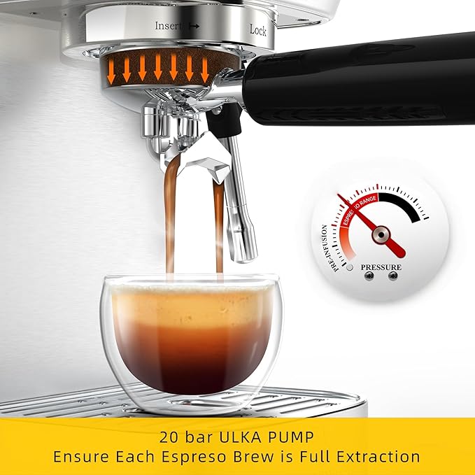 CM1663 Espresso Machine, 20 Bar Compact Coffee Maker with Milk Frother Steam Wand for Cappuccino, Latte, Professional Pressure Gauge & 49oz Removable Water Tank for Home，Stainless Steel
