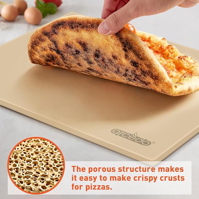 Pizza Stone for Grill 20 x 13.5 Inch, Rectangular Large Baking Stone for Bread Thermal Shock Resistant BBQ Grilling Pizza Pan Cordierite Oven Cooking Pan With PE Scraper