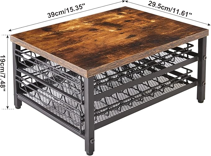 IBUYKE 2-Tie Coffee Pod Drawer Holder,80 Capsule Pods,Compatible for Nespresso Vertuo Pods,Wooden Top and Mesh Shelves,Home Kitchen Counter Coffee Bar Organizer, Rustic Brown,TCJ102H