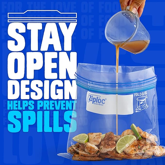 Ziploc Gallon Food Storage Freezer Bags, Stay Open Design, Easy to Fill, 66 count