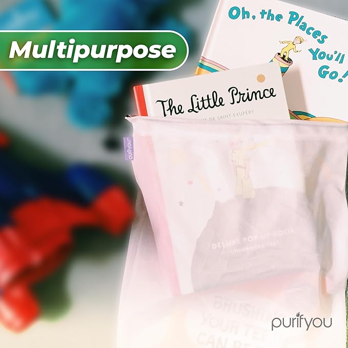 purifyou Set of 10 Reusable Mesh Produce Bags - Heavy Duty, Washable Farmers Market and Storage for Fruits, Vegetables, Groceries, Kitchen, and Home (Small)