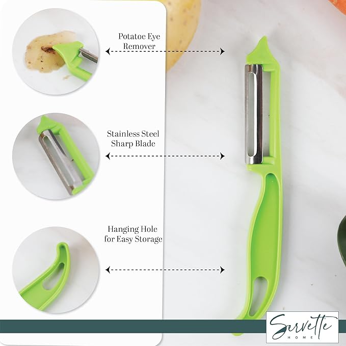 Vegetable Peeler and Grater Set, Multi-Purpose Kitchen Tools, White (Green)