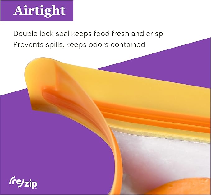 (re) zip 4-Piece Reusable Lunch & Leftovers Food Storage Bags – Leakproof, Airtight, BPA-Free, Food-Safe PEVA – Freezer Safe & Travel Friendly – Includes 1 Gallon, 2 Sandwich & 1 Snack Bag