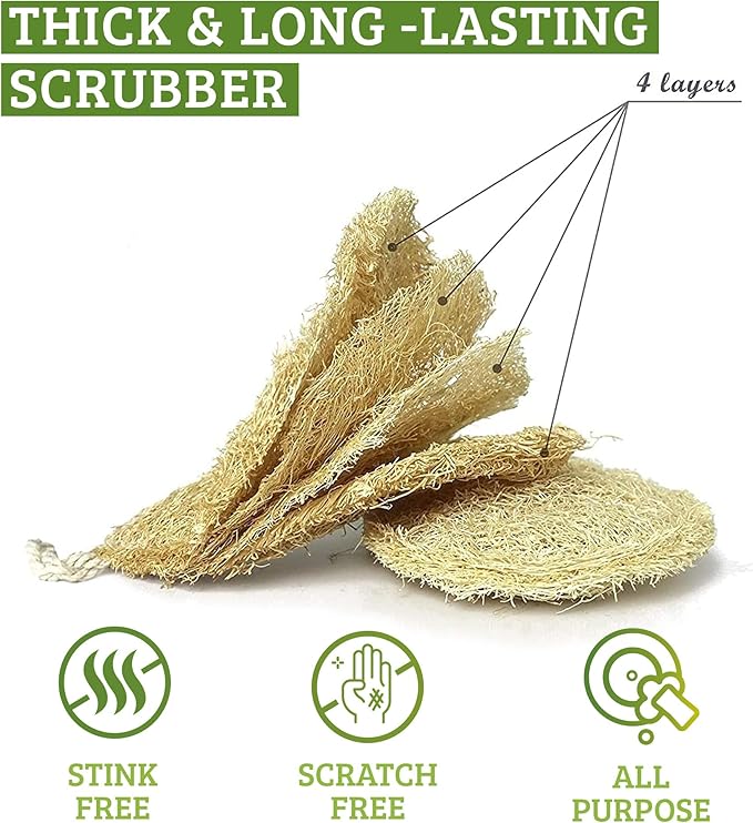 Natural Loofah Dish Sponge Pack 3 Vegetable Scrubber for Kitchen -100% Biodegradable Compostable Dishwashing Scouring Pad Zero Waste Plastic Free Eco Friendly Sustainable