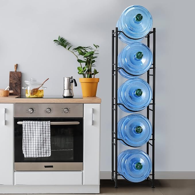 smusei 5 Gallon Water Bottle Holder - 5 Tier Detachable Cooler Jug Holder Storage Rack - Heavy Duty Gallon Jug Organizer for Home, Kitchen, Office, Breakroom - Black