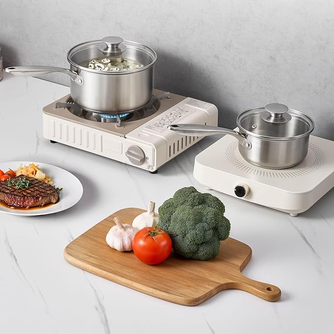 VEVOR Stainless Steel Saucepan Set, 1 QT & 2 QT & 3 QT Saucepans with Glass Lids, Multipurpose Nonstick Stainless Steel Sauce Pot with Ergonomic Handle, Friendly for Oven, Dishwasher, Induction Cooker